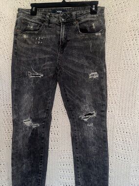 AERO Men's Skinny Distressed Black Jeans